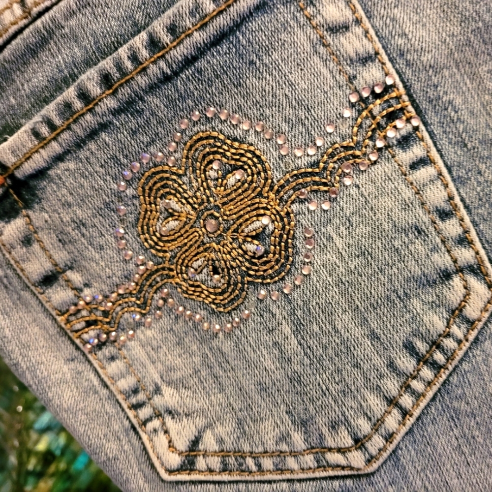 Hobo embroidery design/rhinestone embellished design jeans